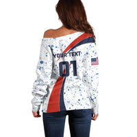 Personalised United States Soccer Off Shoulder Sweater USA Coat Of Arms Sporty Style - Wonder Print Shop