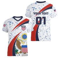 Personalised United States Soccer Women V Neck T Shirt USA Coat Of Arms Sporty Style - Wonder Print Shop