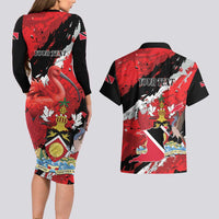 Personalized Trinidad And Tobago Scarlet Ibis Couples Matching Long Sleeve Bodycon Dress and Hawaiian Shirt Special Stylized - Wonder Print Shop