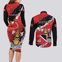 Personalized Trinidad And Tobago Scarlet Ibis Couples Matching Long Sleeve Bodycon Dress and Long Sleeve Button Shirt Special Stylized - Wonder Print Shop