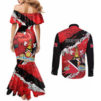 Personalized Trinidad And Tobago Scarlet Ibis Couples Matching Mermaid Dress and Long Sleeve Button Shirt Special Stylized - Wonder Print Shop