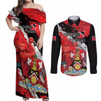 Personalized Trinidad And Tobago Scarlet Ibis Couples Matching Off Shoulder Maxi Dress and Long Sleeve Button Shirt Special Stylized - Wonder Print Shop