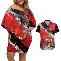 Personalized Trinidad And Tobago Scarlet Ibis Couples Matching Off Shoulder Short Dress and Hawaiian Shirt Special Stylized - Wonder Print Shop