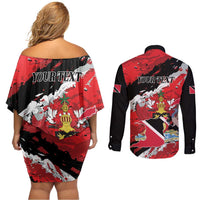 Personalized Trinidad And Tobago Scarlet Ibis Couples Matching Off Shoulder Short Dress and Long Sleeve Button Shirt Special Stylized - Wonder Print Shop