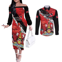 Personalized Trinidad And Tobago Scarlet Ibis Couples Matching Off The Shoulder Long Sleeve Dress and Long Sleeve Button Shirt Special Stylized - Wonder Print Shop
