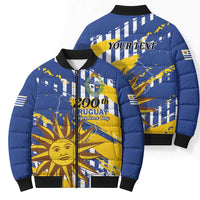 Personalized Uruguay 200th Independence Day Bomber Puffer Jacket Sol de Mayo Grunge Stylized - Wonder Print Shop