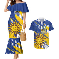 Personalized Uruguay 200th Independence Day Couples Matching Mermaid Dress and Hawaiian Shirt Sol de Mayo Grunge Stylized - Wonder Print Shop