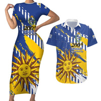 Personalized Uruguay 200th Independence Day Couples Matching Short Sleeve Bodycon Dress and Hawaiian Shirt Sol de Mayo Grunge Stylized - Wonder Print Shop