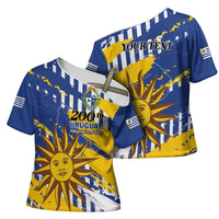 Personalized Uruguay 200th Independence Day Cross Shoulder Shirt Sol de Mayo Grunge Stylized - Wonder Print Shop