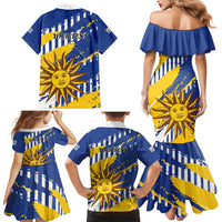 Personalized Uruguay 200th Independence Day Family Matching Mermaid Dress and Hawaiian Shirt Sol de Mayo Grunge Stylized - Wonder Print Shop