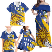 Personalized Uruguay 200th Independence Day Family Matching Off Shoulder Maxi Dress and Hawaiian Shirt Sol de Mayo Grunge Stylized - Wonder Print Shop