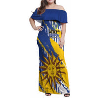 Personalized Uruguay 200th Independence Day Family Matching Off Shoulder Maxi Dress and Hawaiian Shirt Sol de Mayo Grunge Stylized - Wonder Print Shop