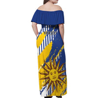 Personalized Uruguay 200th Independence Day Family Matching Off Shoulder Maxi Dress and Hawaiian Shirt Sol de Mayo Grunge Stylized - Wonder Print Shop