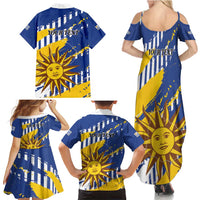 Personalized Uruguay 200th Independence Day Family Matching Summer Maxi Dress and Hawaiian Shirt Sol de Mayo Grunge Stylized - Wonder Print Shop