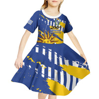 Personalized Uruguay 200th Independence Day Kid Short Sleeve Dress Sol de Mayo Grunge Stylized - Wonder Print Shop