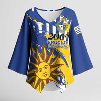 Personalized Uruguay 200th Independence Day Kimono Sleeve Blouse Sol de Mayo Grunge Stylized - Wonder Print Shop