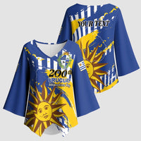 Personalized Uruguay 200th Independence Day Kimono Sleeve Blouse Sol de Mayo Grunge Stylized - Wonder Print Shop
