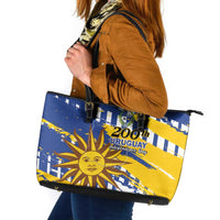 Uruguay 200th Independence Day Leather Tote Bag Sol de Mayo Grunge Stylized - Wonder Print Shop