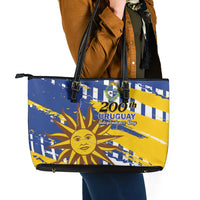 Uruguay 200th Independence Day Leather Tote Bag Sol de Mayo Grunge Stylized - Wonder Print Shop