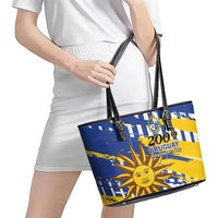 Uruguay 200th Independence Day Leather Tote Bag Sol de Mayo Grunge Stylized - Wonder Print Shop