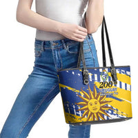 Uruguay 200th Independence Day Leather Tote Bag Sol de Mayo Grunge Stylized - Wonder Print Shop