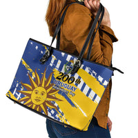 Uruguay 200th Independence Day Leather Tote Bag Sol de Mayo Grunge Stylized - Wonder Print Shop