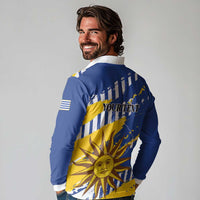 Personalized Uruguay 200th Independence Day Long Sleeve Polo Shirt Sol de Mayo Grunge Stylized - Wonder Print Shop