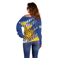 Personalized Uruguay 200th Independence Day Off Shoulder Sweater Sol de Mayo Grunge Stylized - Wonder Print Shop