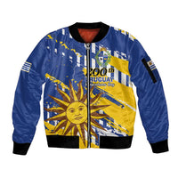 Personalized Uruguay 200th Independence Day Sleeve Zip Bomber Jacket Sol de Mayo Grunge Stylized - Wonder Print Shop