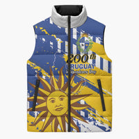 Personalized Uruguay 200th Independence Day Sleeveless Puffer Jacket Sol de Mayo Grunge Stylized - Wonder Print Shop