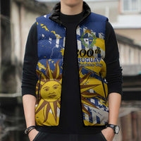 Personalized Uruguay 200th Independence Day Sleeveless Puffer Jacket Sol de Mayo Grunge Stylized - Wonder Print Shop