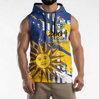 Personalized Uruguay 200th Independence Day Sleeveless Zip Hoodie Sol de Mayo Grunge Stylized - Wonder Print Shop
