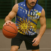 Personalized Uruguay 200th Independence Day Sleeveless Zip Hoodie Sol de Mayo Grunge Stylized - Wonder Print Shop