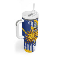 Personalized Uruguay 200th Independence Day Tumbler With Handle Sol de Mayo Grunge Stylized - Wonder Print Shop