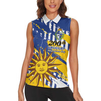 Personalized Uruguay 200th Independence Day Women Sleeveless Polo Shirt Sol de Mayo Grunge Stylized - Wonder Print Shop
