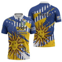 Personalized Uruguay 200th Independence Day Zipper Polo Shirt Sol de Mayo Grunge Stylized - Wonder Print Shop