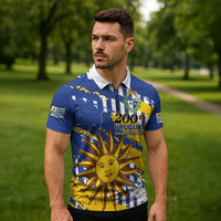 Personalized Uruguay 200th Independence Day Zipper Polo Shirt Sol de Mayo Grunge Stylized - Wonder Print Shop