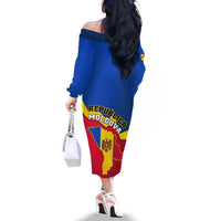 Moldova Independence Day Off The Shoulder Long Sleeve Dress Coat of Arms Special Version - Wonder Print Shop