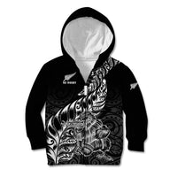 New Zealand Silver Fern Rugby Kid Hoodie Aotearoa Kiwi Maori Black Version - Wonder Print Shop