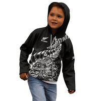 New Zealand Silver Fern Rugby Kid Hoodie Aotearoa Kiwi Maori Black Version - Wonder Print Shop