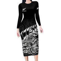 New Zealand Silver Fern Rugby Long Sleeve Bodycon Dress Aotearoa Kiwi Maori Black Version - Wonder Print Shop