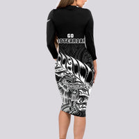 New Zealand Silver Fern Rugby Long Sleeve Bodycon Dress Aotearoa Kiwi Maori Black Version - Wonder Print Shop