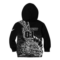 Custom New Zealand Silver Fern Rugby Kid Hoodie Aotearoa Kiwi Maori Black Version - Wonder Print Shop