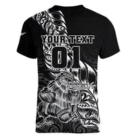 Custom New Zealand Silver Fern Rugby Women V Neck T Shirt Aotearoa Kiwi Maori Black Version - Wonder Print Shop