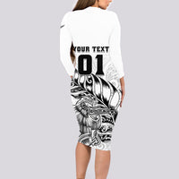 Custom New Zealand Silver Fern Rugby Long Sleeve Bodycon Dress Aotearoa Kiwi Maori White Version - Wonder Print Shop