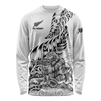 Custom New Zealand Silver Fern Rugby Long Sleeve Shirt Aotearoa Kiwi Maori White Version LT01