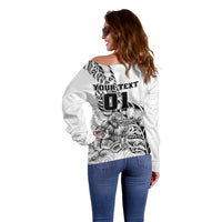Custom New Zealand Silver Fern Rugby Off Shoulder Sweater Aotearoa Kiwi Maori White Version - Wonder Print Shop