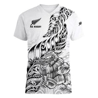 Custom New Zealand Silver Fern Rugby Women V Neck T Shirt Aotearoa Kiwi Maori White Version - Wonder Print Shop