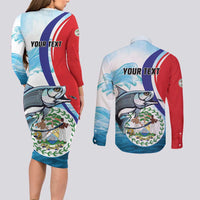Personalized Belize Tarpon Fishing Couples Matching Long Sleeve Bodycon Dress and Long Sleeve Button Shirt Belize Where the Silver King Reigns - Wonder Print Shop