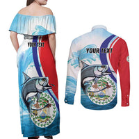 Personalized Belize Tarpon Fishing Couples Matching Off Shoulder Maxi Dress and Long Sleeve Button Shirt Belize Where the Silver King Reigns - Wonder Print Shop